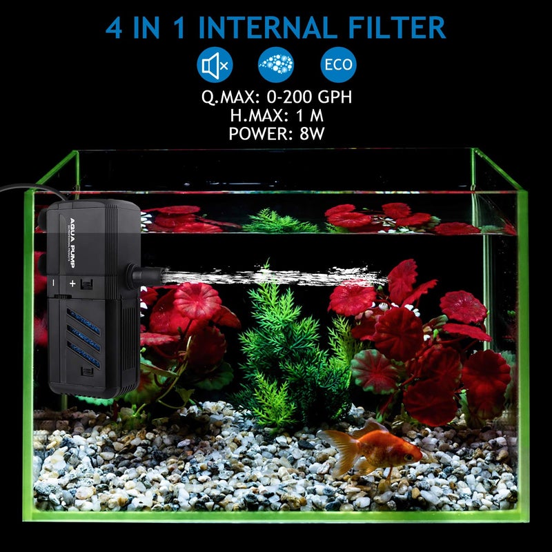 NO.17 Submersible Aquarium Internal Filter 6W, Adjustable Fish Tank Filter with 132 GPH Water Pump for 1-10 Gallon Fish Tank - Image 4